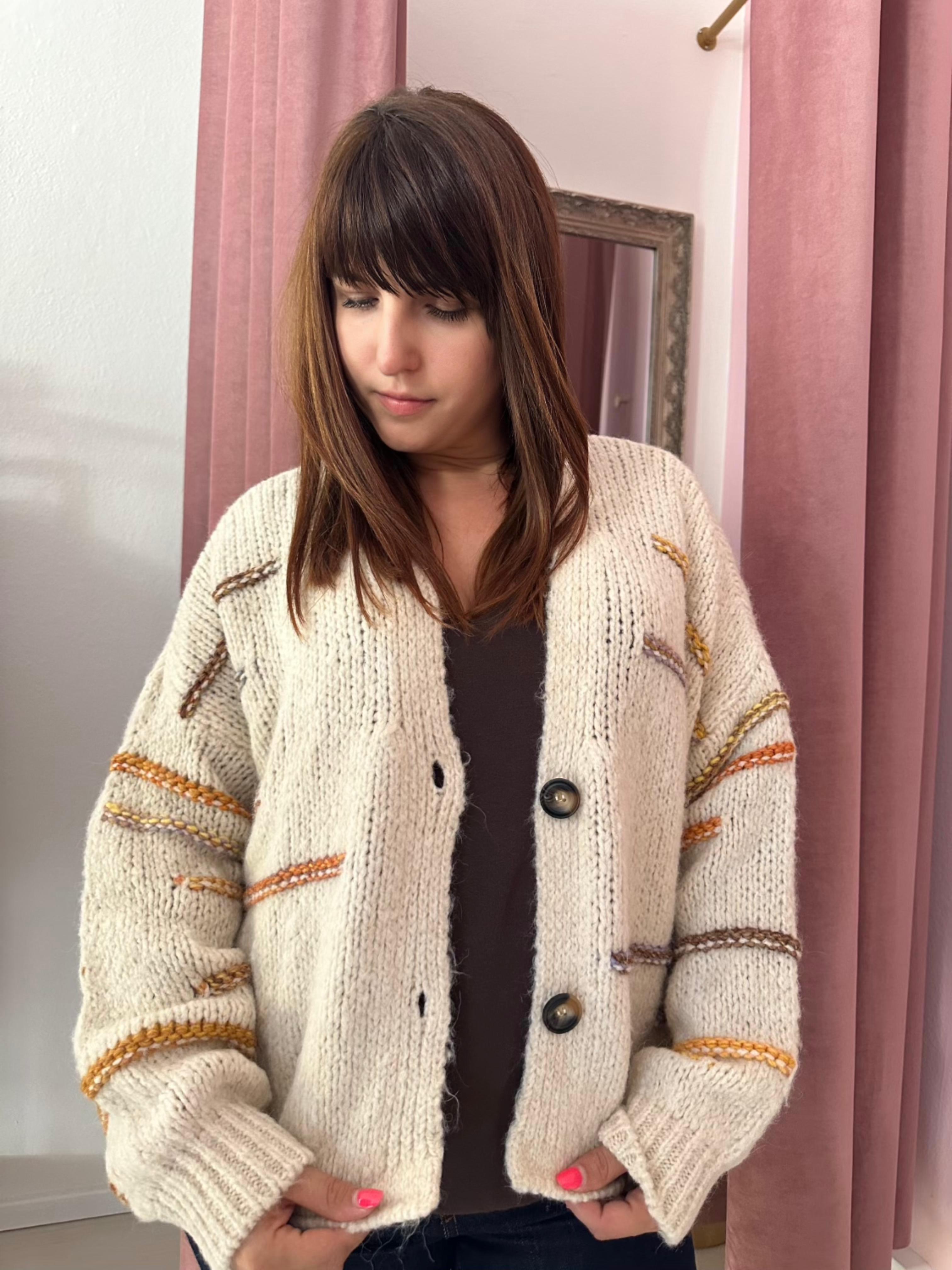 Cardigan in Maglia con Dettagli Colorati
