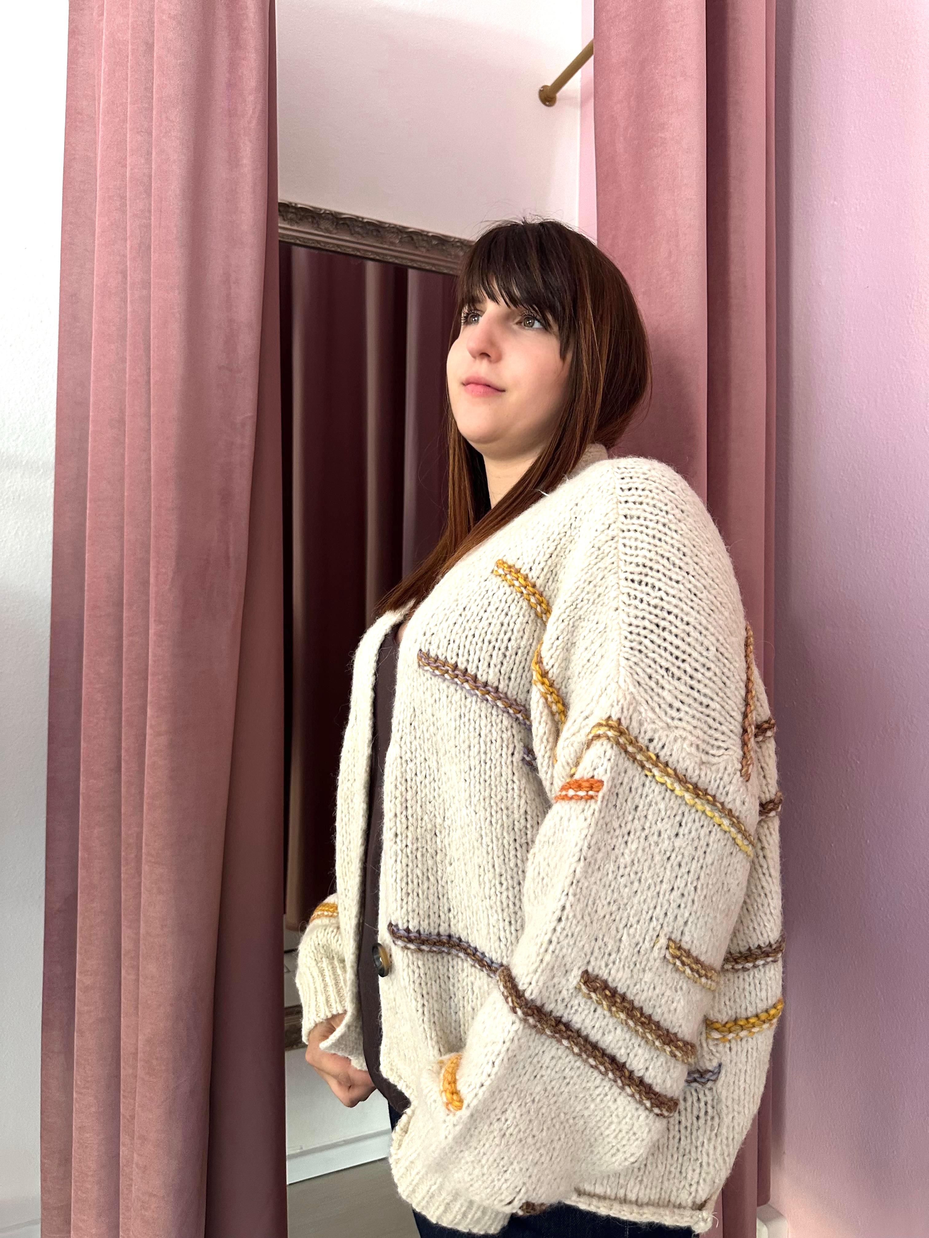 Cardigan in Maglia con Dettagli Colorati