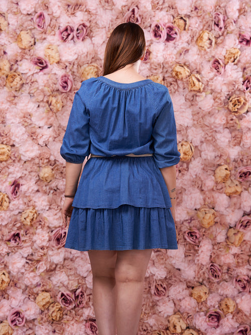 Abito Corto con Balze Denim