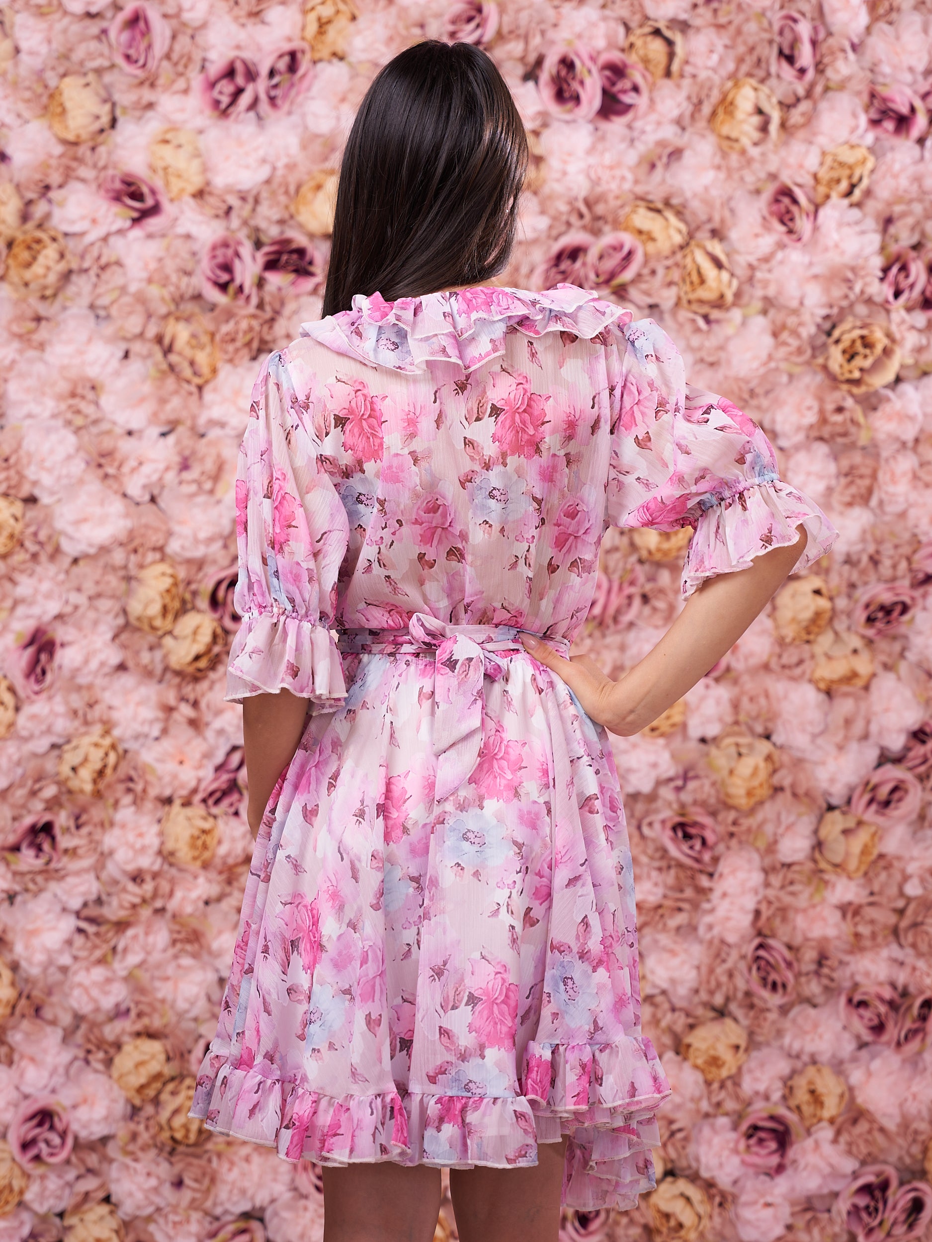 Abito Corto Floreale Rosa