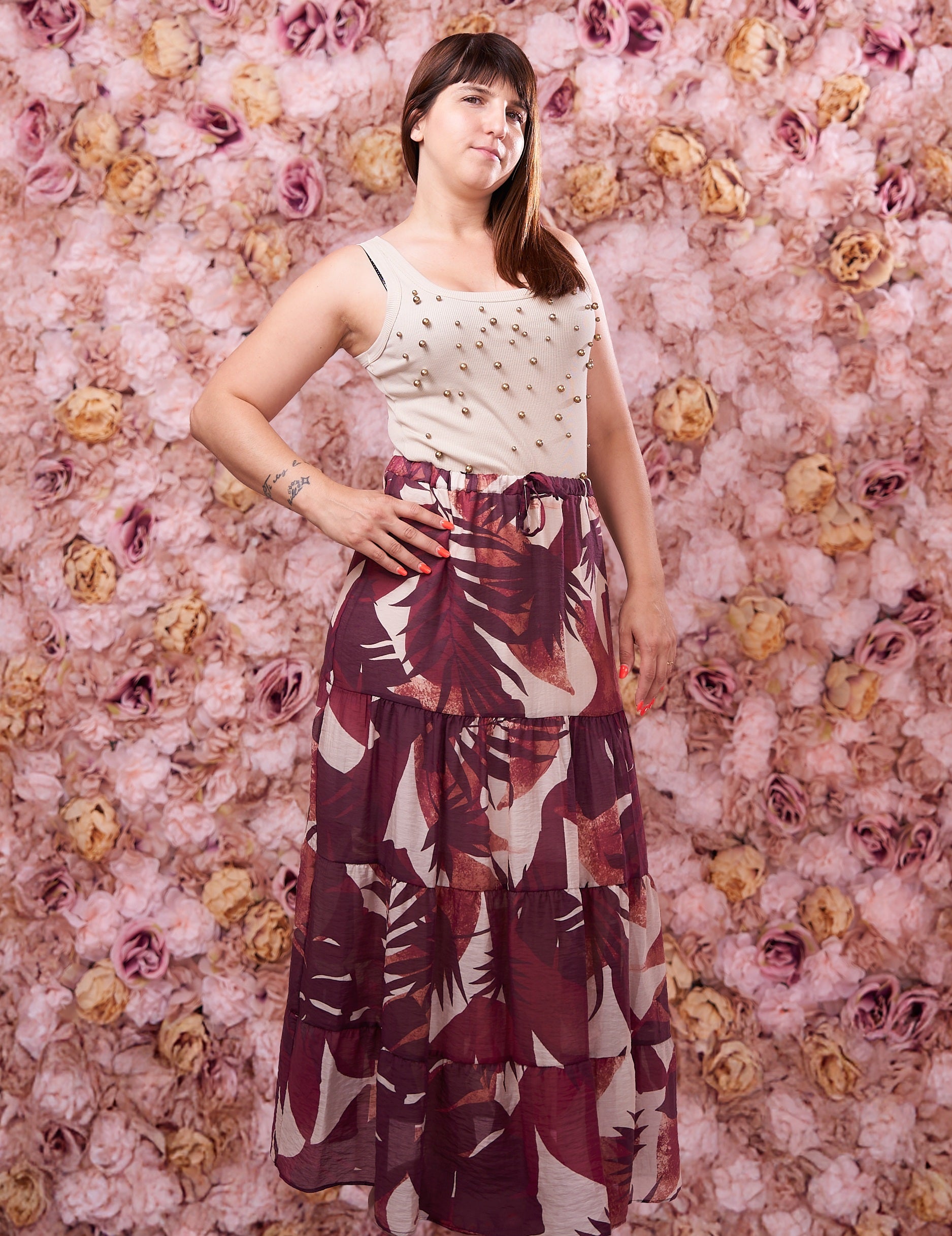 Gonna Lunga Fantasia Tropicale Bordeaux