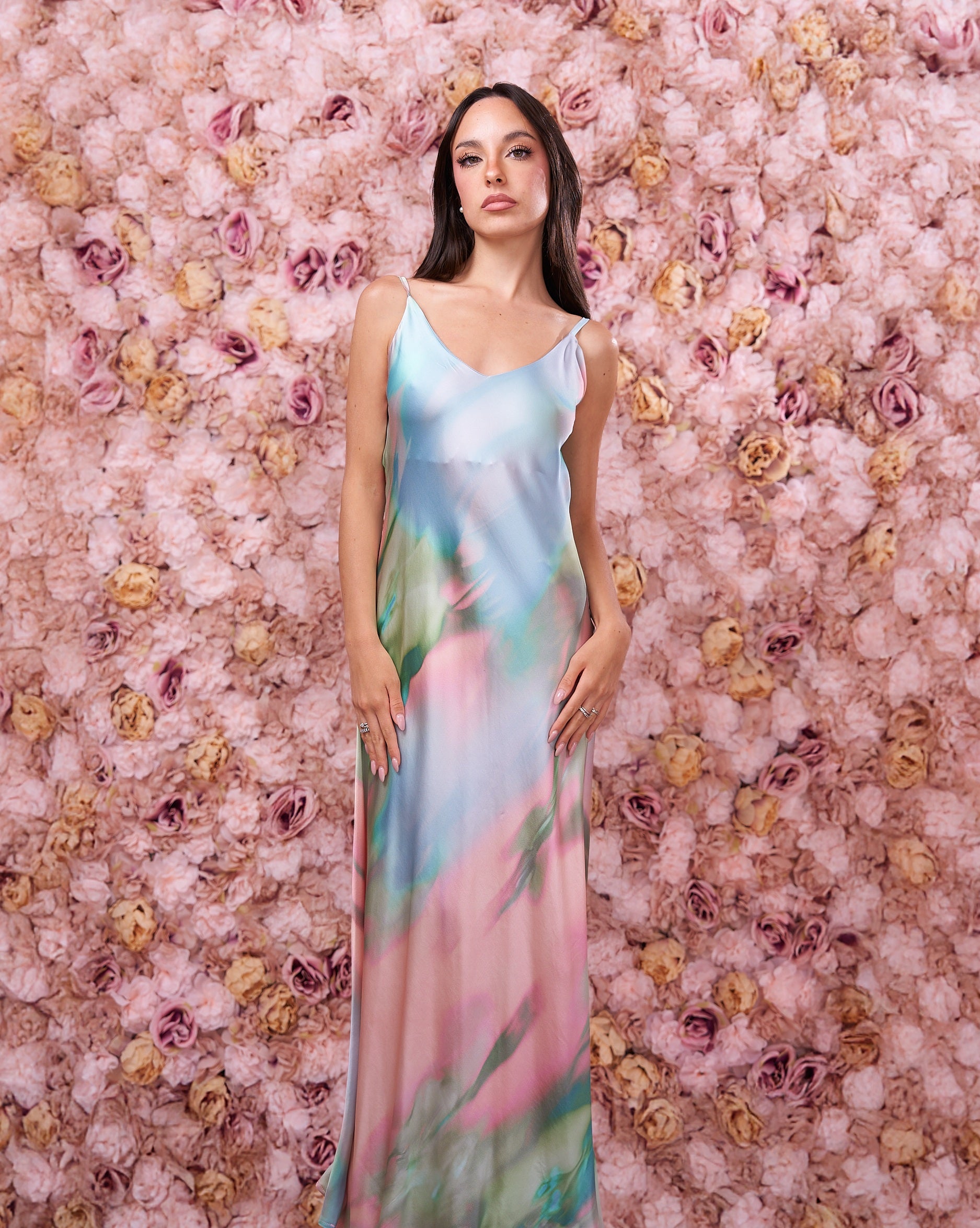Abito Lungo Fantasia Rosa-Azzurra