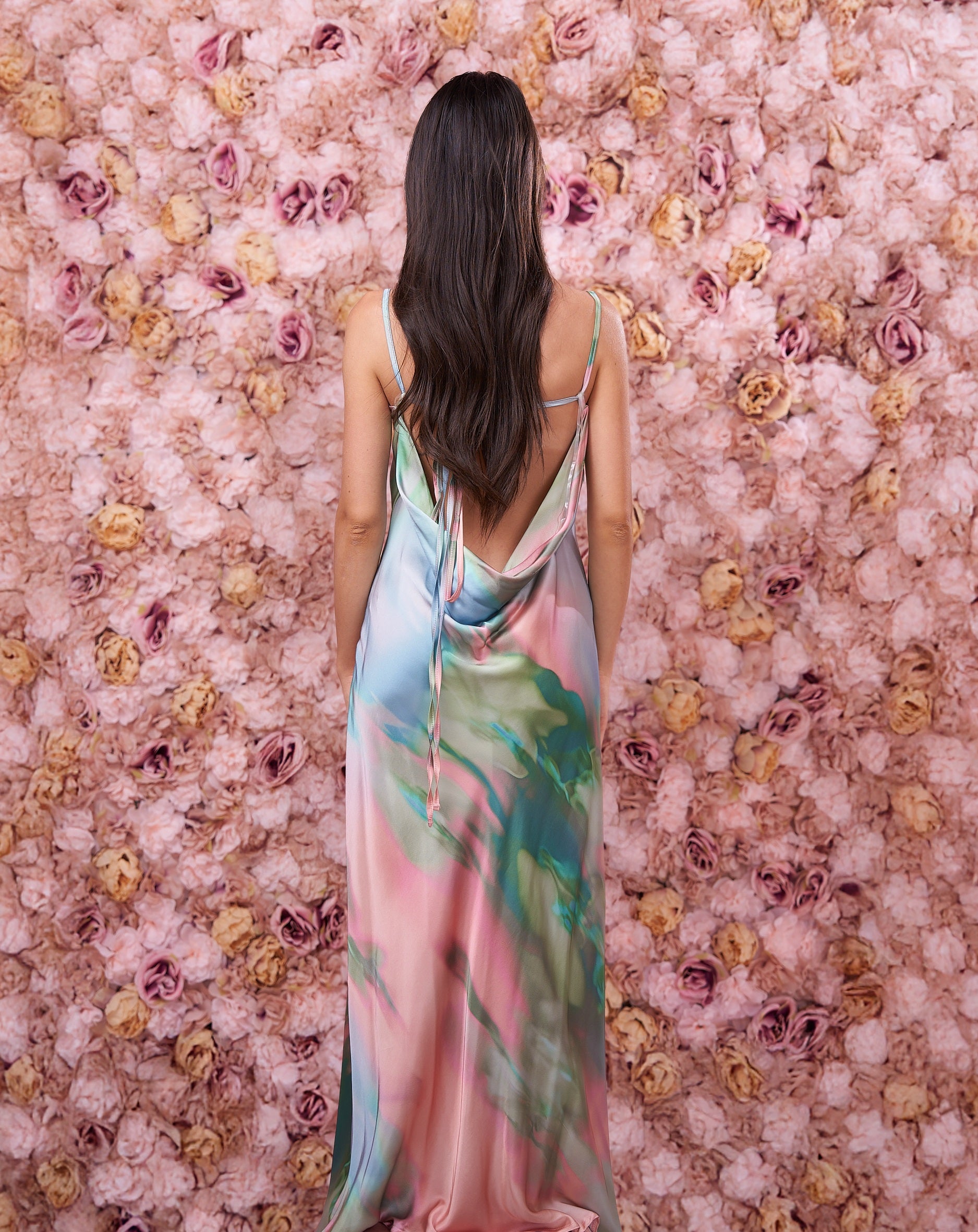 Abito Lungo Fantasia Rosa-Azzurra