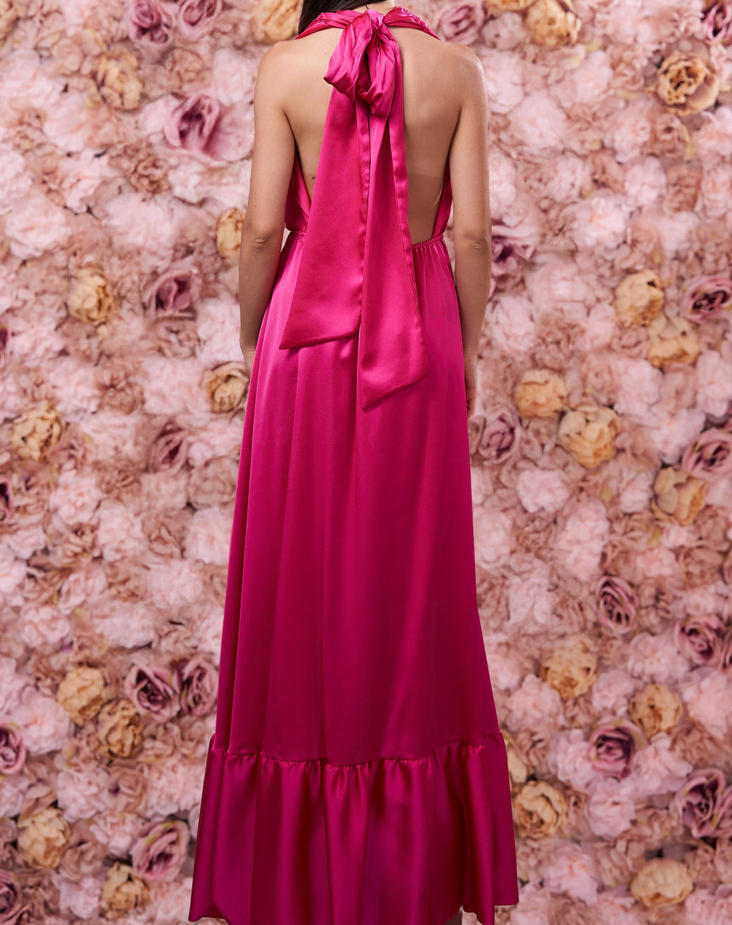 Abito Lungo Rosa Fiore Applicato