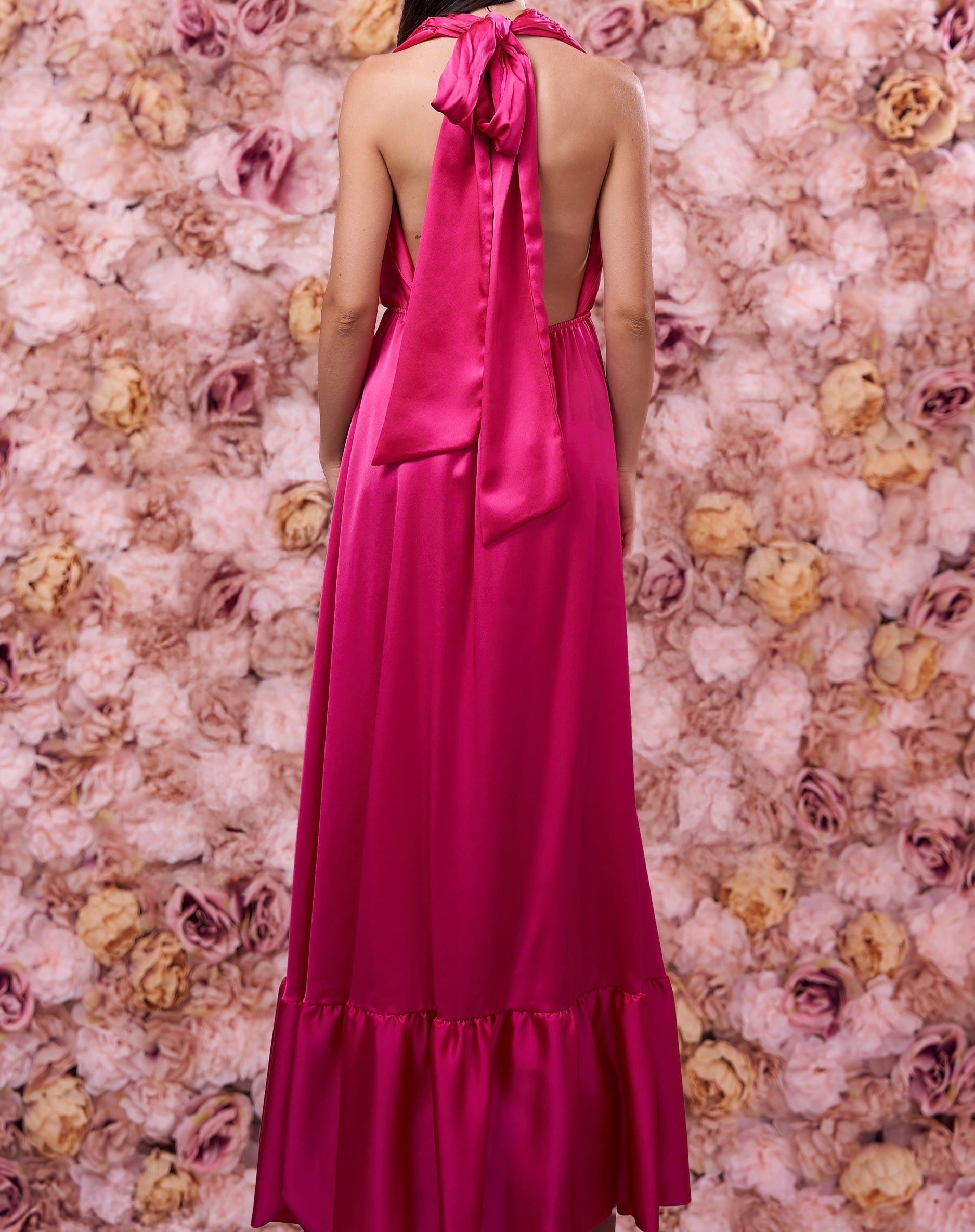 Abito Lungo Rosa Fiore Applicato
